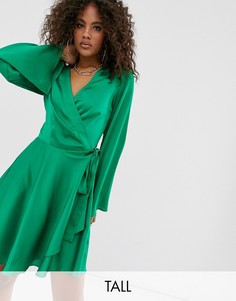 Зеленое атласное платье мини с запахом Missguided Tall-Зеленый