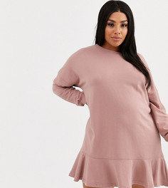 Розовое платье-свитшот с оборкой на подоле Missguided Plus-Мульти