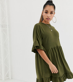 Трикотажное свободное платье с оборками ASOS DESIGN Petite-Зеленый