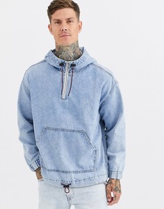 Джинсовая куртка с карманом \кенгуру\" Bershka-Синий