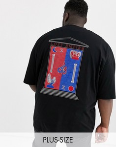 Oversize-футболка с принтом на спине и карманом на груди ASOS DESIGN Plus-Черный
