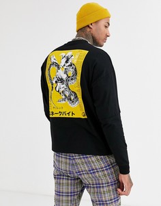 Oversize-футболка с двухслойными длинными рукавами и принтом змеи на спине ASOS DESIGN-Черный