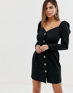 Платье мини на пуговицах с длинными рукавами ASOS DESIGN-Черный