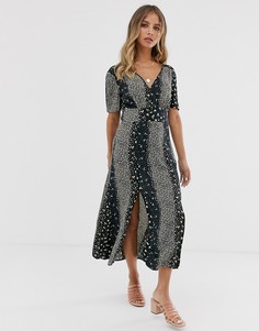 Чайное платье макси с цветочным принтом Miss Selfridge-Черный