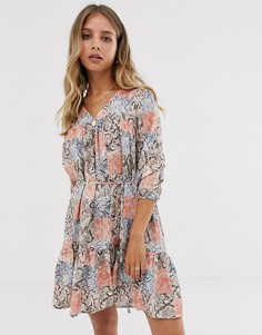 Свободное платье мини со змеиным принтом Miss Selfridge-Кремовый