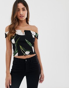 Топ со спущенными плечами и цветочным принтом AX Paris-Белый