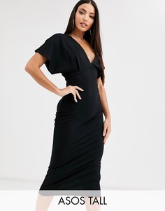 Платье миди из ткани понте с рукавами \летучая мышь\" ASOS DESIGN Tall-Черный