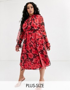 Черное/красное платье миди с высоким воротом и цветочным принтом Missguided Plus-Черный