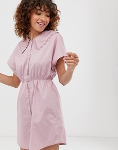 Сиреневое платье мини с oversize-воротником и короткими рукавами Monki-Фиолетовый