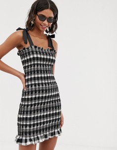Платье мини в клетку с присборенной отделкой и баской ASOS DESIGN-Мульти