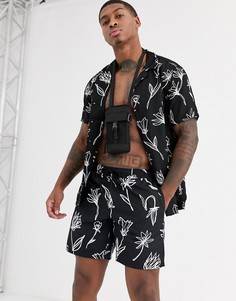 Черные шорты для плавания с цветочным принтом ASOS DESIGN-Черный