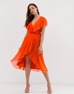 Платье миди с накидкой и асимметричным краем ASOS DESIGN Tall-Оранжевый