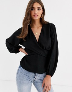 Лонгслив с драпировкой спереди ASOS DESIGN-Черный