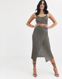 Вязаный топ от комплекта на бретельках с эффектом металлик ASOS DESIGN-Серебряный