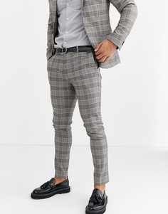 Коричневые ультразауженные брюки в клетку River Island-Коричневый