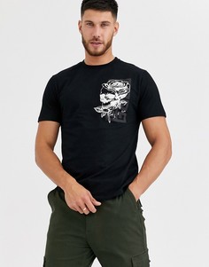 Черная футболка с принтом черепа и цветами River Island-Черный