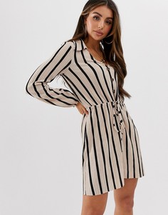 Фактурное платье-рубашка мини в полоску ASOS DESIGN-Мульти