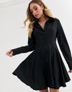Черное приталенное платье-рубашка с длинными рукавами Missguided-Черный