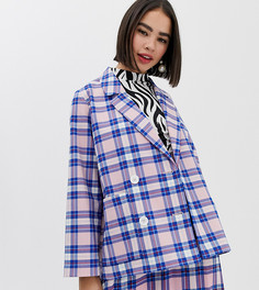 Розовый oversize-блейзер в клетку тартан Monki