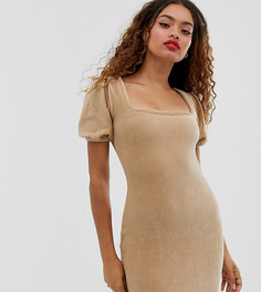 Вельветовое платье с объемными рукавами Miss Selfridge Petite-Светло-коричневый