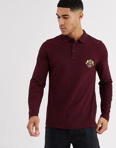 Бордовое поло из пике с длинными рукавами и принтом ASOS DESIGN-Фиолетовый