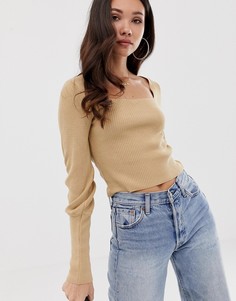 Джемпер с квадратным вырезом и объемными рукавами ASOS DESIGN-Светло-бежевый