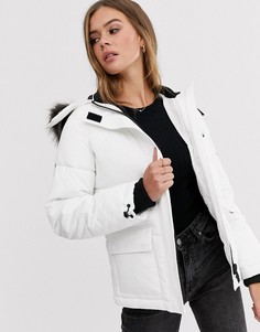 Белая дутая куртка с искусственным мехом на капюшоне New Look-Белый