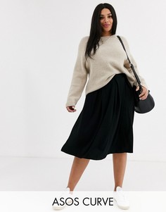 Юбка миди со складками ASOS DESIGN Curve-Черный
