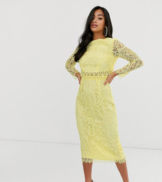 Кружевное платье-футляр миди с длинными рукавами ASOS DESIGN Petite-Синий
