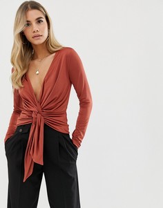 Лонгслив с узлом спереди ASOS DESIGN-Оранжевый