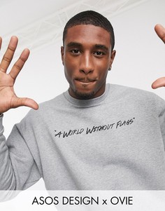 Oversize-свитшот с принтом ASOS DESIGN x Ovie-Серый