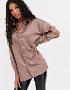 Бежевая атласная oversize-рубашка Missguided-Фиолетовый