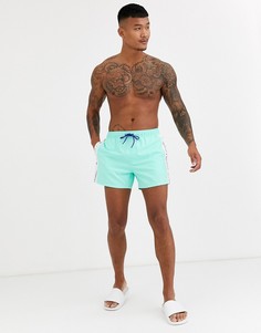 Зеленые короткие шорты для плавания с надписями по бокам ASOS DESIGN-Зеленый