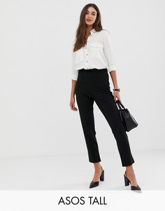 Суженные книзу черные брюки из крепа без застежки ASOS DESIGN Tall-Черный