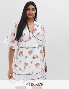 Платье с запахом и контрастными вставками Fashion Union Plus-Белый