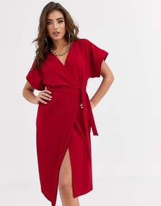 Платье миди с запахом ASOS DESIGN-Красный