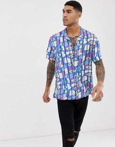 Синяя свободная рубашка в стиле 90-х с принтом и отложным воротником ASOS DESIGN-Синий