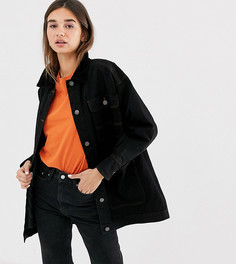 Черная удлиненная джинсовая куртка со стеганой отделкой и вельветовым воротником Monki-Черный