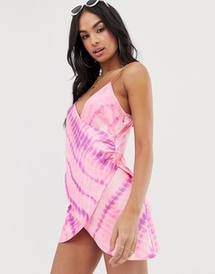 Неоново-розовое пляжное платье на бретелях с принтом тай-дай ASOS DESIGN-Розовый