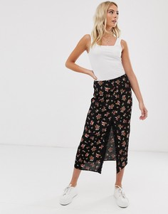 Юбка с цветочным принтом Miss Selfridge-Черный