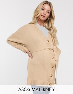 Oversize-кардиган с поясом ASOS DESIGN Maternity-Светло-бежевый