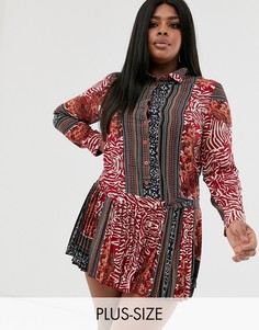 Платье-рубашка с плиссированным подолом и принтом Missguided Plus-Мульти