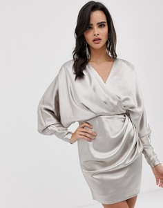Атласное платье мини с запахом ASOS EDITION-Серебряный