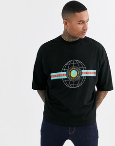 Свободная футболка с принтом ASOS DESIGN-Черный
