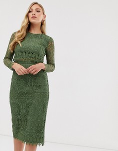 Кружевное платье-футляр миди с длинными рукавами ASOS DESIGN-Красный