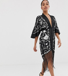 Платье мини с цветочной вышивкой и бахромой ASOS DESIGN Petite-Мульти