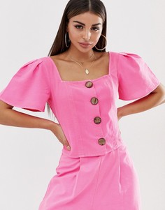 Льняной кроп-топ на пуговицах ASOS DESIGN-Розовый