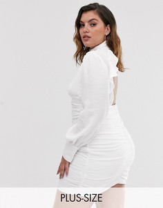 Белое платье мини с пышными рукавами и сборками In The Style Plus-Белый