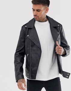 Черная кожаная байкерская куртка ASOS DESIGN-Черный