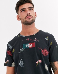 Черная футболка с логотипом на груди и цветочным принтом Jack & Jones Originals-Черный